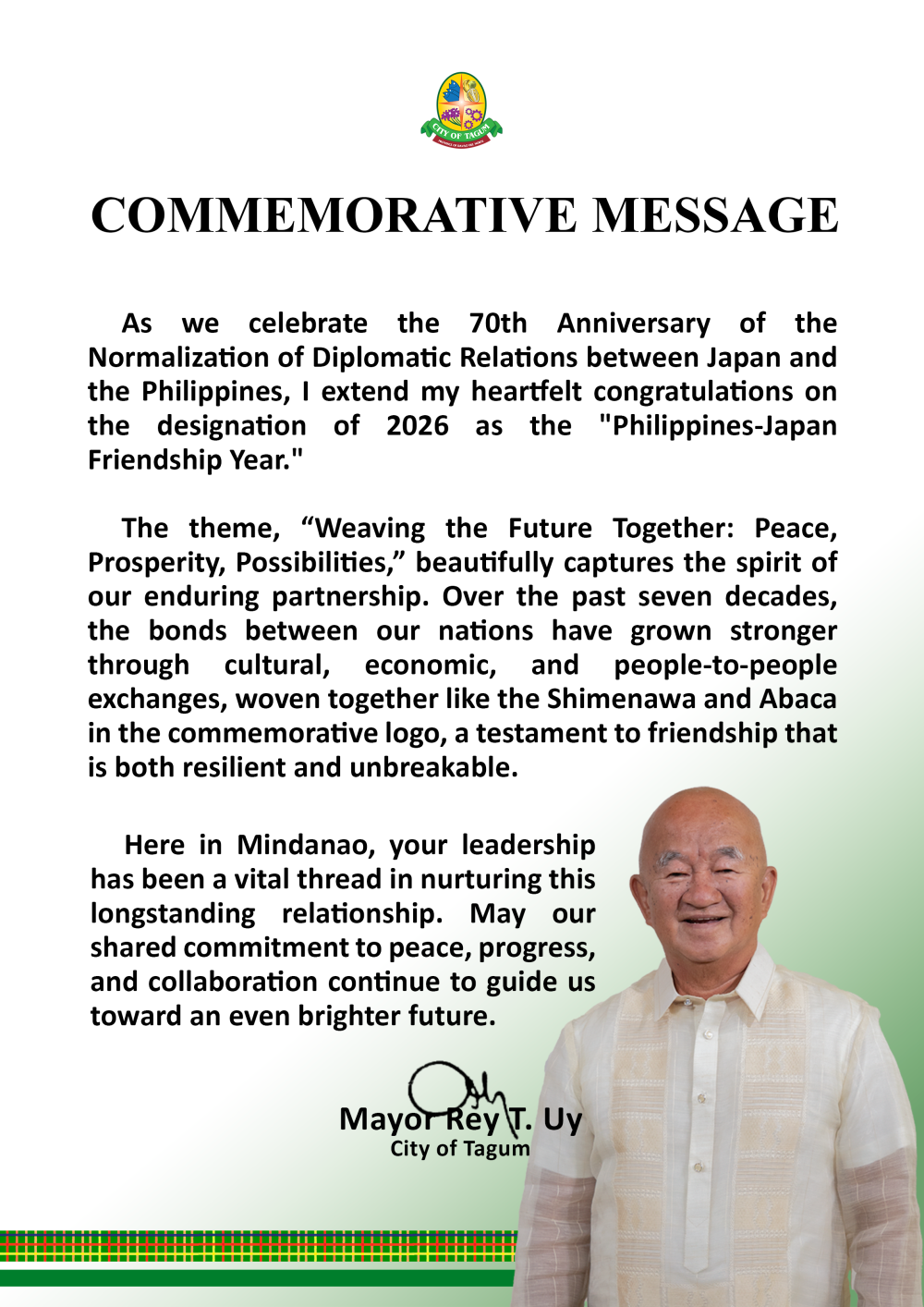 Tagum City Mayor Hon. Rey T. Uy