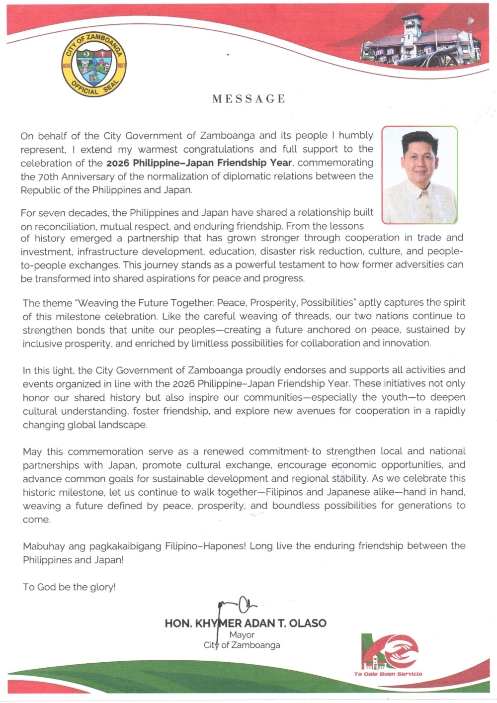 Zamboanga City Mayor Hon. Khymer Adan T. Olaso